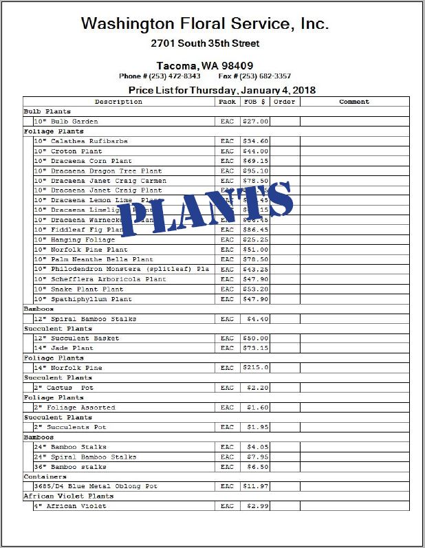 Tacoma Plant List